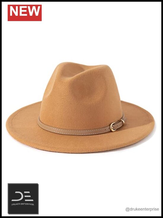 Classic Fedora Wide Brim Hat with Belt Buckle – Adjustable, Lightweight main image 3